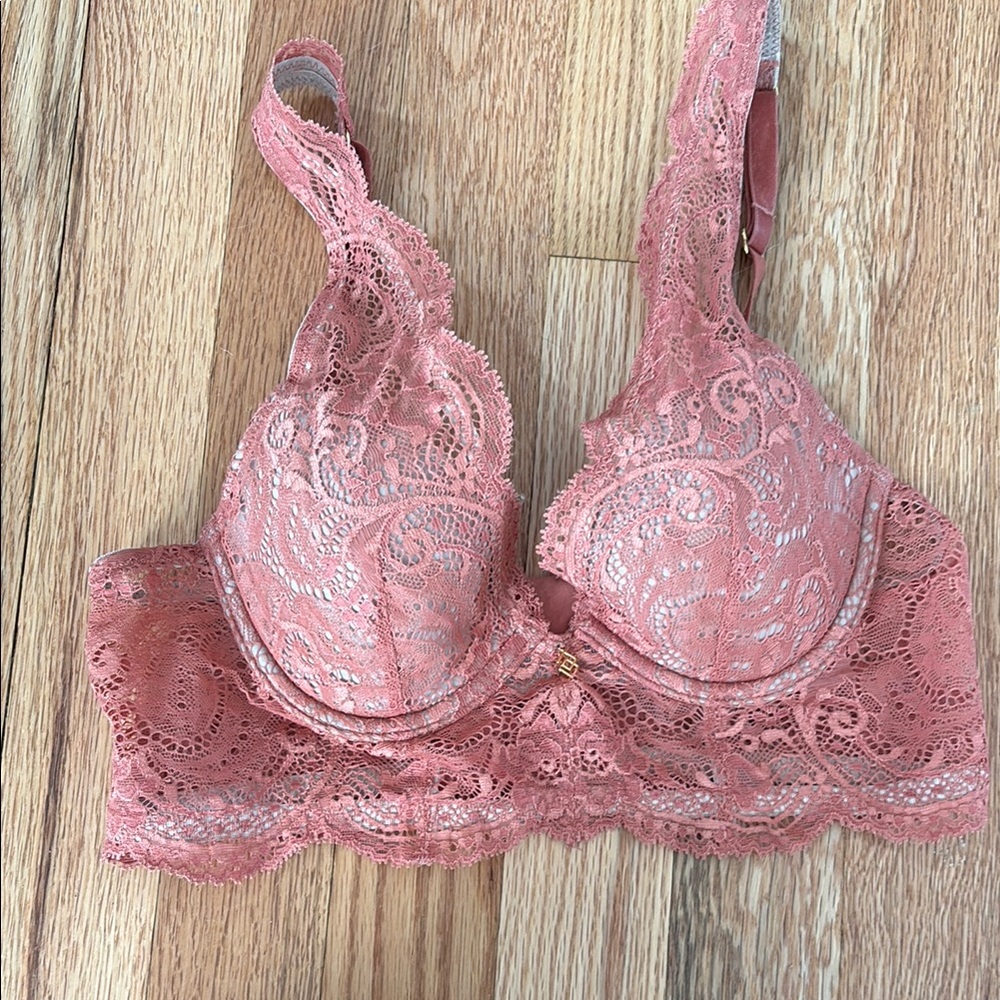 Longline Lace Bra in dusty rose color